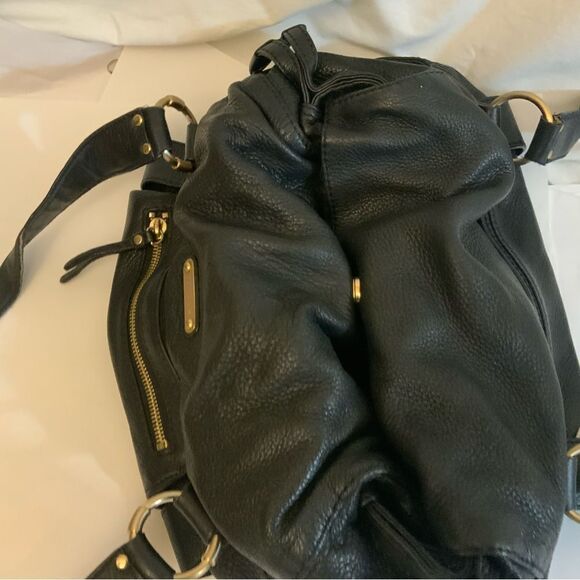 Michael Kors Leather Duffle Handbag black front buckle drawstrings side leather - Picture 12 of 14